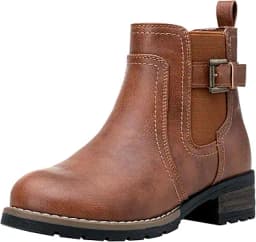 Short Chelsea Ankle Boots Low Heel (Brown)