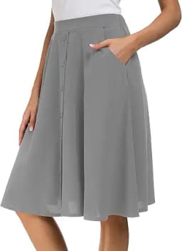 Afibi Womens High Waisted A Line Pleated Midi Skirt Button Front Skirts with Pocket