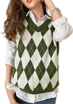 Argyle Knitted Sweater Vest (Green)