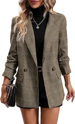 Plaid Houndstooth Blazer Jacket (Green)