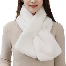 Faux Fur Collar Scarf Neck Shrug (White)