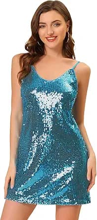 Glitter Sequin Spaghetti Strap Mini Dress (Blue)