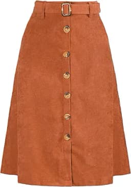Allegra K Womens High Waist Button Front A-Line Belted Corduroy Midi Skirt