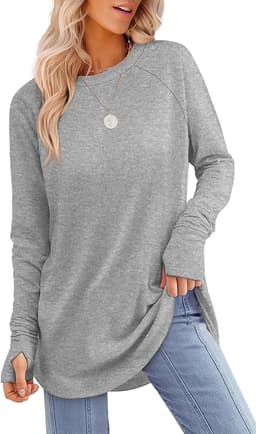 Womens Grey Tunic Top Sweater