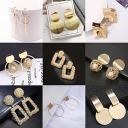 Gold Plated Geometric Drop Dangle Earrings Set