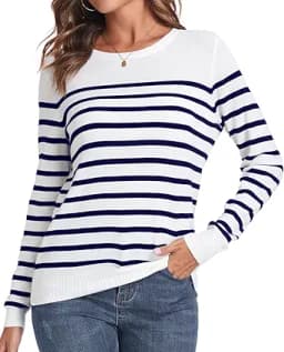 100% Cotton Long Sleeve Pullover Sweater (Striped)