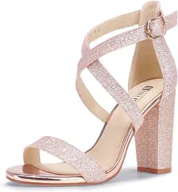 IDIFU Women\'s Chunky High Heel Sandal Strappy Open Toe Ankle Strap Dress Shoes for Women Bridesmaid Ladies in Wedding Bridal Evening Homecoming Prom