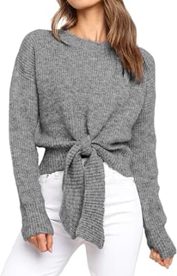 Long Sleeve Cropped Knit Pullover Sweater (Grey)
