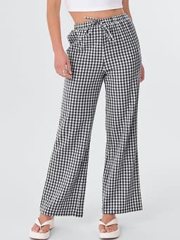 Striped Gingham Pants (Black-White Plaid)