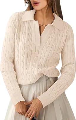 ANRABESS Womens Cable Knit Sweaters Long Sleeve V Neck Sweater Tops Casual Pullover Polo Shirts 2025 Fall Fashion Outfits
