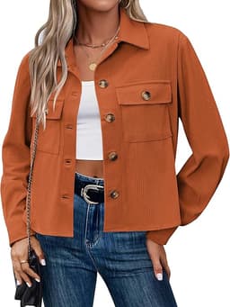 Womens Fashion Cropped Corduroy Shackets