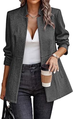 Open Front Herringbone Blazer