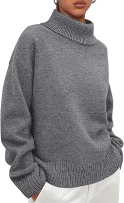 Turtleneck Chunky Knit Pullover Sweater (Grey)