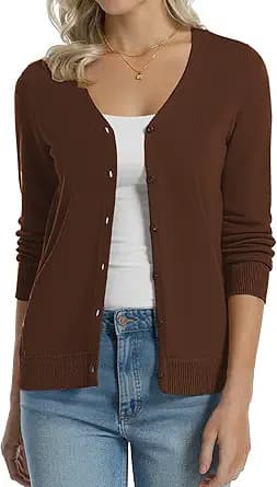 100% Cotton Lightweight Knitted Cardigan (Brown)