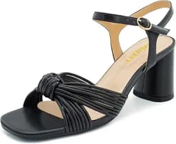 Chunky Heel Strappy Metallic Ankle Strap Sandals (Black)