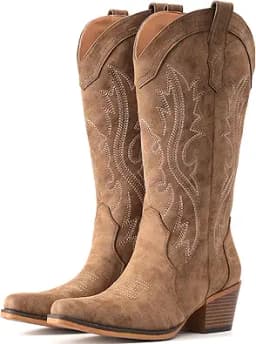 Western Cowgirl Boots with Chunky Heel (Suede)