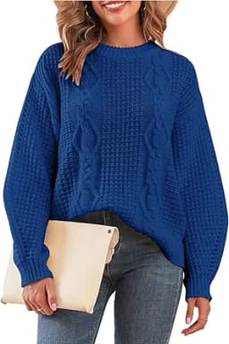 ZAFUL Womens Sweater Cable Knit Oversized Sweaters Crewneck Long Sleeves Casual Knit Pullover Tops