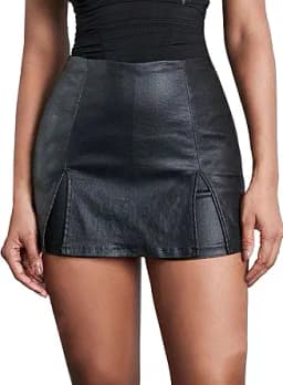 Avanova Women Faux Leather Slit Split Mini Skort High Rise Bodycon Short Skirt