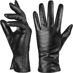 Cashmere Lined Touchscreen Leather Gloves (Black)
