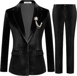 Women\'s 2 Piece Velvet Suit Notch Lapel One Button Slim Fit Business Party Wedding Tuxedo Blazer Pants Set